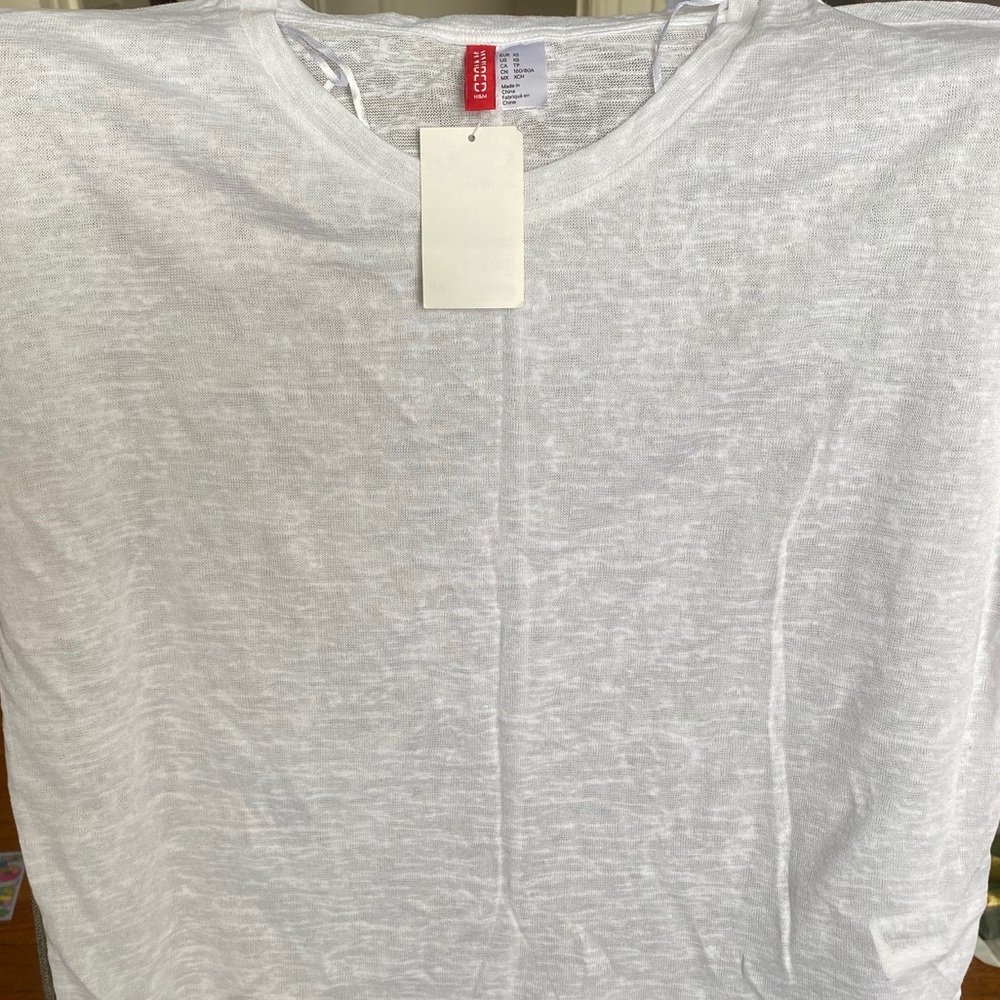 NEW - H&M White Mesh Short Sleeve Top Size XS, S